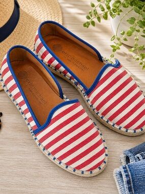 Eric Michael Striped Espadrilles 40 US 9.5 Canvas Slip On Summer Nautical Shoes